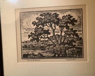 Olathe original art by famous artist Birger Sandzen, Pond with Willows