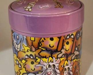767 - Debby Carmen hand painted dog treat jar ceramic, 9"
