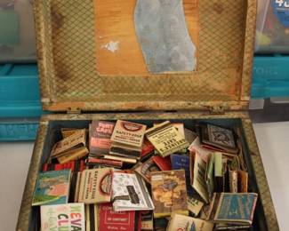 168 - Wood Box Filled w/Vintage Match Books
