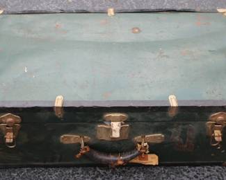221 - Flat Top Trunk w/Contents 9 x 26 x 11 inch
