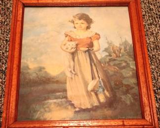 521 - Framed Print - Girl/Cat 23 x 19 Inches
