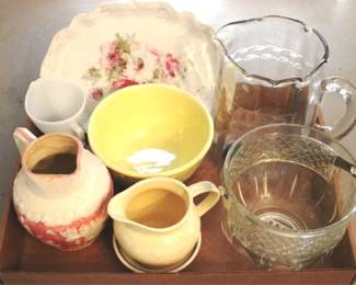 811 - Tray Lot of Assorted Items Pitchers, Bowls, Platter
