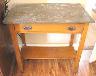 604 - Marble top one drawer table, 30 x 30 x 18

