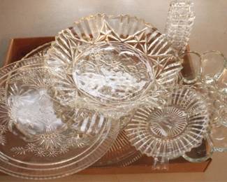 812 - Tray Lot of Assorted Glassware Cake Plate, Deviled Egg etc
