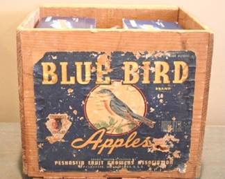 294 - Blue Bird Apples Wood Crate 11 x 12 x 12
