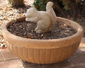 6 - Pottery Planter with Concrete Squirrel Planter 8.5 x 21 inches
