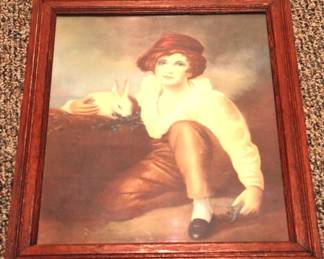 522 - Framed Print - Girl / Rabbit 23 x 19 Inches
