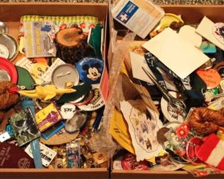 582 - 2 Tray Lots of Assorted Items Buttons, Key Chains
