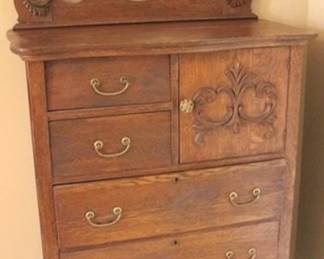 273 - Antique oak bonnet chest with tilt mirror 64 x 33 x 18
