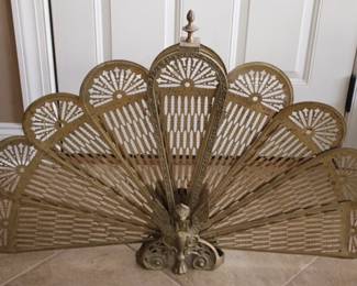 693 - Vintage brass fire fan with griffin 24.5 x 38
