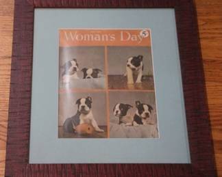 782 - Framed Women's Day page with puppies 19 x 16
