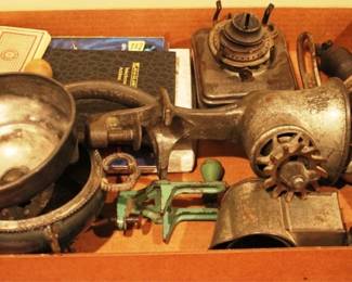 570 - Lot of Assorted Items Sausage Grinder, Oil Lamp Burner
