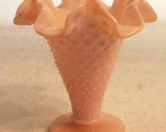 793 - Pink Hobnail Glass Ruffle Top Vase
