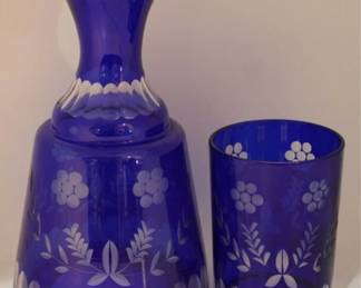 751 - Bohemian blue cut to clear tumble up Water bottle & tumbler 8"
