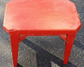 124 - Wooden Red Stool 12 x 17 x12 Inches
