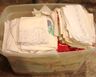 335 - Plastic tote full of Assorted Linens
