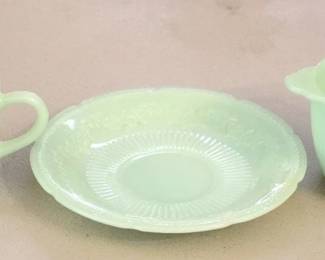 865 - 3pc Fire King Jadeite Cream & Sugar, Saucer
