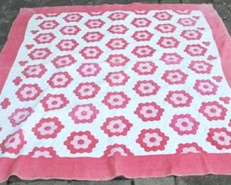 349 - Vintage hand stitched quilt - 73 x 69.5
