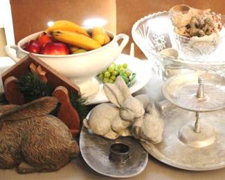 815 - Lot of Assorted Items Rabbits, Fruit, Punch Bowl etc.
