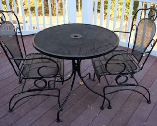 22 - 3pc Outdoor Table and Chairs Table: 28 x 38.5 Chairs: 37.5 x22 x 16.5

