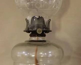 688 - Vintage glass oil lamp, 17"

