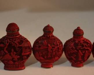 773 - 5 Cinnabar snuff bottles, 3"
