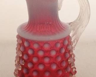 799 - Fenton Cranberry Opal Hobnail Cruet, no stopper 4 Inches Tall

