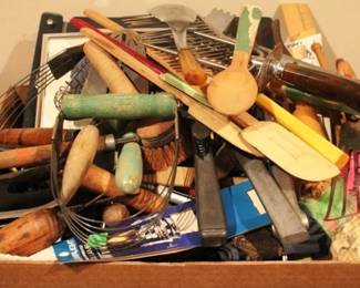 530 - Tray of Assorted Items Wood Utensils
