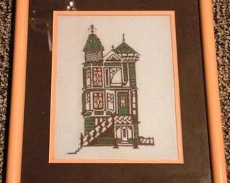 459 - Framed Needlepoint - House 15 x 12 Inches
