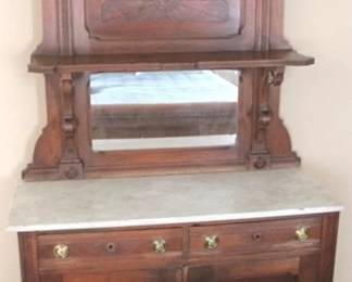 244 - Victorian Walnut Marble Top Server / Buffet 85 x 46 x 17.5
