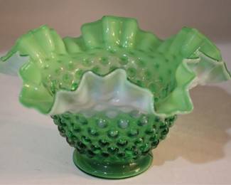 769 - Fenton opalescent green hobnail 4.5" bowl
