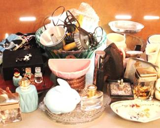 846 - Lot of Assorted Items Cologne Bottle, Dresser Set, Rabbit etc.
