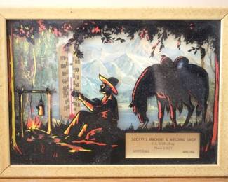 608 - Vintage advertising thermometer, 7.5 x 5 framed glass
