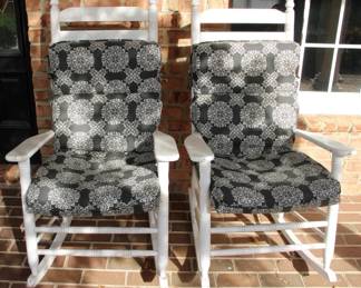 3 - 2pc Wood Rocker Set 47 x 26 x 19 inches with cushions
