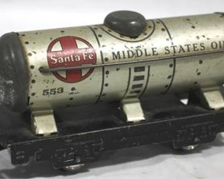130 - Santa Fe Middle States Tanker Car 6 Inch Long O Gauge
