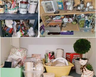Craft Supplies: vintage ribbon, Chalk paint and wax, ribbon, tin molds, paints, paint brushes, glues and products