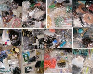 Jewelry design supplies:  beads, fittings, string, leather, clasps and supplies