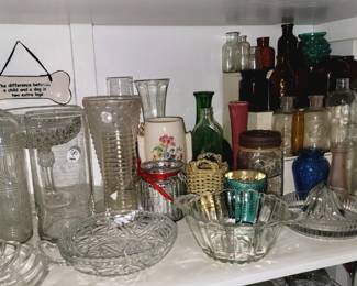 Glass jars, vases and bottles