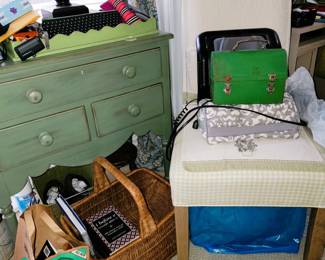 Handpainted Old Chest, Parson Chair and collectibles