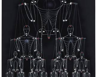 2015
Carlos Estevez
b. 1969
"El Hombre Es Un Proyecto De Dios," 2001
Mixed media on black paper
Signed, titled, dated, and inscribed in white pencil in the lower margin: Carlos Estevez / La Habana
Image/Sheet: 44.5" H x 30" W
Estimate: $5,000 - $7,000