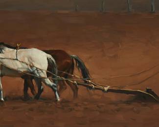 2174
W. Clarence McGrath
1938-2007
"Plowing In Mexico," 1965
Oil on Masonite
Signed lower right: McGrath
15" H x 30" W
Estimate: $800 - $1,200