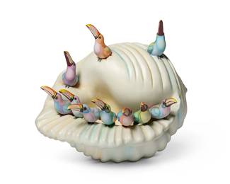 2125
Sergio Bustamante
b. 1949
Snail No. 4 With Toucans
Painted ceramic
Signed to side of shell
20" H x 23" W x 17" D
Estimate: $300 - $500