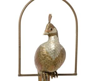 2186
Sergio Bustamante
b. 1949
Partridge On A Swing
Copper and mixed metals
Edition: 11/100
Signed and numbered to shoulder feather
2 pieces
37" H x 19" W x 13" D
Estimate: $400 - $600