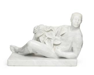 2018
Felipe Castañeda
b. 1933
Reclined Man With Calla Lilies, 1996
Marble
Signed and dated to front of base: F. Castaneda
13.75" H x 29.75" W x 8.25" D
Estimate: $4,000 - $6,000