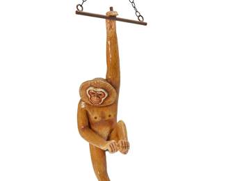 2142
Sergio Bustamante
b. 1949
Hanging Monkey, Circa 1980s
Papier-mâché, paint, and metal chain
Edition: 26/100
Signed and numbered to the right side torso: Sergio Bustamante
51" H x 18" W x 25" D
Estimate: $600 - $800