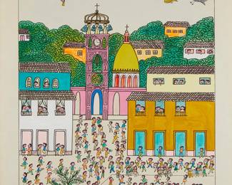 2203
Manuel Lepe
1936-1984
Children Playing Outside A Church
Mixed media on paper
Signed lower right: Lepe
Sight: 27.5" H x 21.5" W
Estimate: $300 - $500