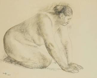 2118
Francisco Zúñiga
1912-1998
Seated Nude, 1964
Pencil and pastel on paper
Signed and dated lower left: Zuniga
Sheet: 18" H x 24" W
Estimate: $2,500 - $3,500