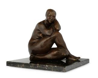 2147
After Francisco Zúñiga
1912-1998
Desnudo, 1974
Patinated bronze on marble plinth
Signed and dated to verso: Zúñiga / 1974
10.75" H x 12" W x 12" D
Estimate: $800 - $1,200