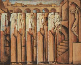 2036
Alfredo Ramos Martinez
1871-1946
"Procession Of Nuns," Circa 1934
Tempera and conté crayon on toned paper
Signed lower right: Ramos Martinez; titled and dated on a gallery label affixed to the frame's backing board
Image/Sheet: 21" H x 26" W
Estimate: $16,000 - $22,000