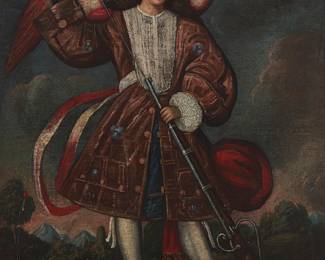 2051
Spanish Colonial School
Archangel Uriel, circa 1700
Oil on canvas lad to canvas
Appears unsigned
43" H x 32" W
Estimate: $5,000 - $7,000